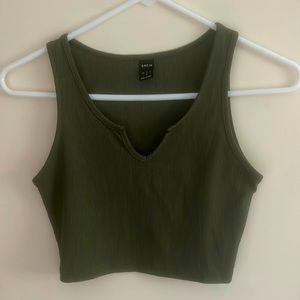 Basic green cropped tank with v-neck